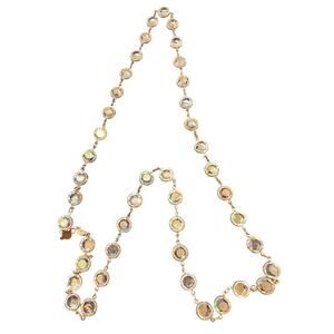 Vintage Austrian Crystal USA 34" AB Aurora Borealis Gold Tone Bezel Necklace